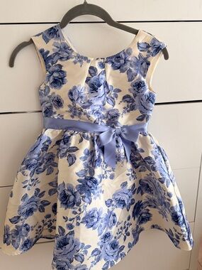 Zunie Girls Size 6 Blue Floral Satin Party Dress Easter Wedding